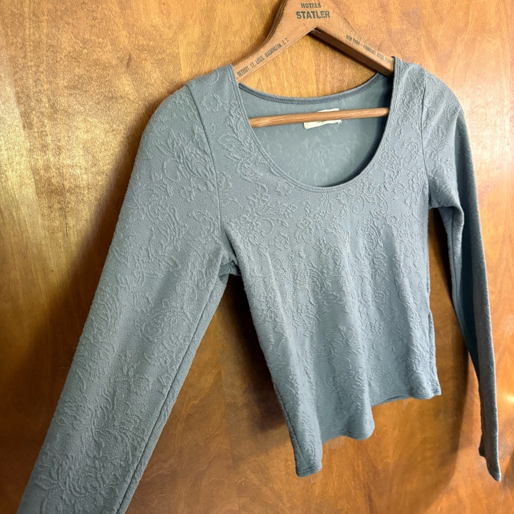 Abercrombie & Fitch Vintage Y2K Gray Textured Knit Long Sleeve Top Floral Preppy - Picture 5 of 11